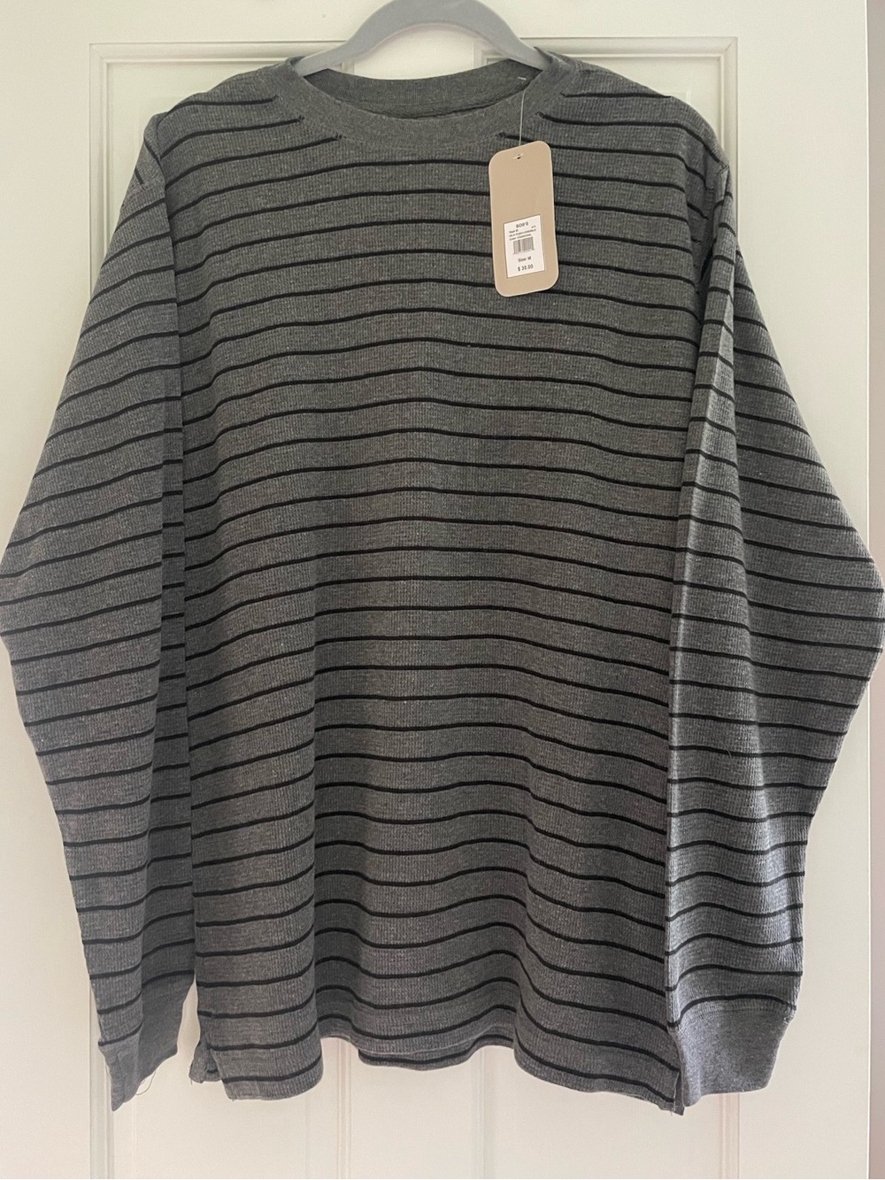 Gray Striped Long Sleeve Crewneck Thermal Size Medium